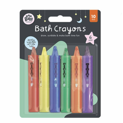 123 BABY Play-tec Bath Crayons for Draw, Develop Creativity, Imagination, Scribble and Make Bath Time Fun, Easy Washable Wipe Clean-6 Pack