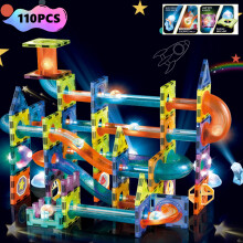 BINZKBB Light Magnetic Tiles Building Blocks for kids,3D Clear STEM Magnets Construction Toys,110PC Magnetic Marble Run Creativity Educational Toys f