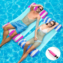 Hitatech 2Pcs 130CM Swimming Pool Float Hammock, 4-in-1 Saddle/Lounge Chair/Hammock/Drifter Inflatable Float Bed Raft Recliner Beach Hot Tub Mat (Blu