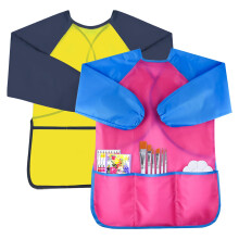 2 Pack Kids Art Smock Toddler Smocks Waterproof Artist Painting Aprons with Long Sleeve and 3 Pockets for Painting,Cooking,Eating,Arts & Crafts Child