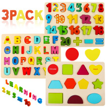 Voamuw Wooden Puzzles for Toddlers, Wooden Alphabet Number Shape jigsaw for 3 4 5 Year olds Kids, Montessori Toys Learning Educational Gift for Boys
