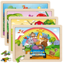 SYNARRY Wooden Animal Jigsaw Puzzles for Kids 3 4 5 Year Olds - 4 Packs 24 Piece Children's Jigsaw Puzzles Age 3 4 5 6 Boys Girls