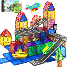 Coodoo Magnetic Tiles City Road Set Kids Toys Sensory Games for 3 Year Old Boys and Girls, Magnetic Blocks for Kids Age 3-5 4-8 Classroom Must Haves