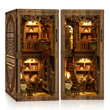 Book Nook Kit - (Classic Edition) - DIY Miniature Wooden Puzzle | Vintage Book Collection Room with LED Lights | 3D Dollhouse Bookend for Bookshelf D