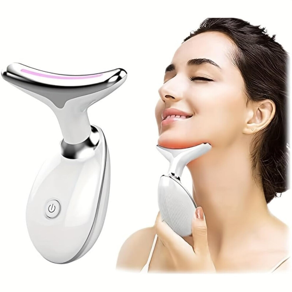 White 7Color Led Facial Massager With Heat And Vibration For Antiaging And Wrinkle Reduction,
