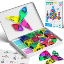Magnetic Tiles Construction Set 42pcs Travel Toys for Kids Portable Travel MINI Magnetic Tiles Toy Magnet Toys On-The-Go Fun STEM Travel Set Montesso