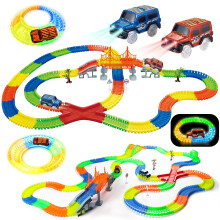 Car Track Glow in the Dark, Glow Race Tracks Toy with 2 LED Light Race Cars, 360PCS Flexible Race Track Construction Toy Gifts for 3 4 5 6 Year+Boys