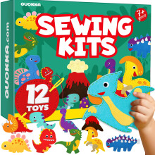 (Dinosaurs) QUOKKA Sewing Kit for Kids Ages 8-12 - Felt Craft Kit Makes 12 Toys - Safari, Ocean, Dino & Bugs