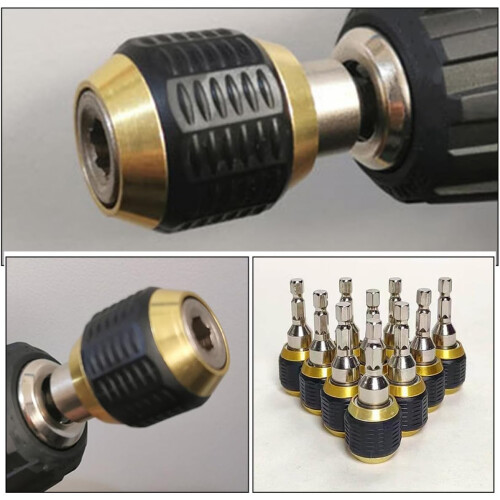 Impact Drill Adapter Set 2Pcs 60mm 1/4 Hex Shank SelfLocking Socket Converter for Power Drill 1