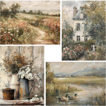 askkqtx 4 Pack Vintage Paint by Numbers for Adults, Landscape Painting by Numbers for Adults, Adult Paint by Numbers Kits Without Frame, DIY Art Craf