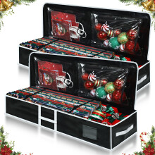 2 Pcs Christmas Gift Wrap Organizer Underbed Storage Bag with Pockets, Tearproof Waterproof, Holds 20 Rolls, Black