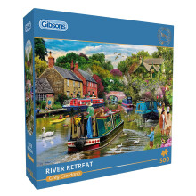 Gibsons River Retreat 500 Piece Jigsaw Puzzle Beautiful Colourful Artwork Canal Boats Nostalgic Sustainable Jigsaw Puzzle for Adults Teens Premium 10