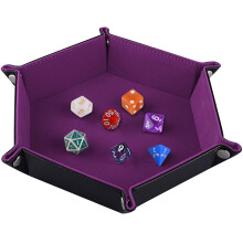 SIQUK Double Sided Dice Tray, Folding Hexagon PU Leather and Dark Violet Velvet Dice Holder for Dungeons and Dragons RPG Dice Gaming D&D and Other Ta