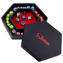 SIQUK Dice Tray with Lid Hexagonal Dice Holder Rolling Tray for DND RPG Table Games, Red