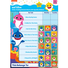 Paper Projects 01.70.30.041 Baby Shark Potty Training Includes 56 Sparkly Stickers | Colourful Chart is Wipe-Clean, Blue, 29.7cm x 42cm