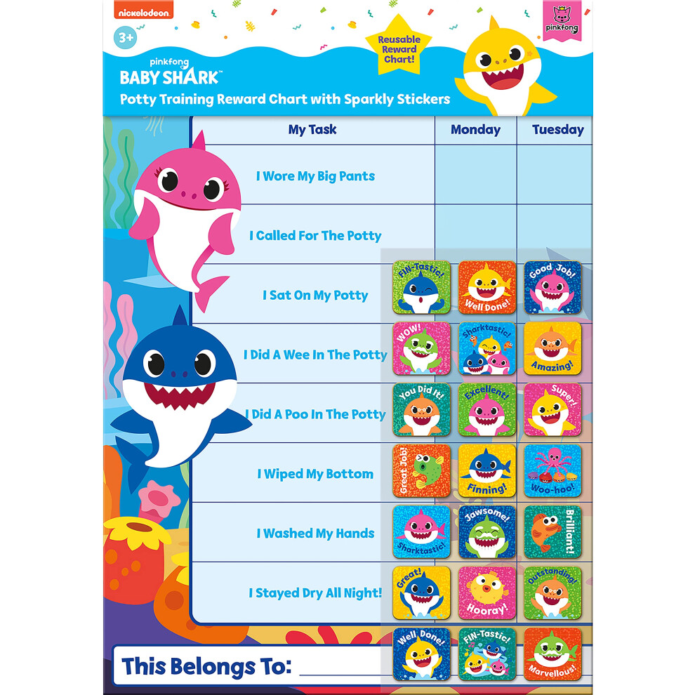 Paper Projects 01.70.30.041 Baby Shark Potty Training Includes 56 Sparkly Stickers | Colourful Chart Is Wipe-Clean, 29.7Cm X 42Cm Blue