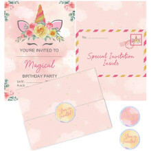 BestaFiesta 36 Unicorn Party Invites Kids Party Invitations Kid's Party Invites Childrens Birthday Party Invitation's Girls Party Invitations with Fo