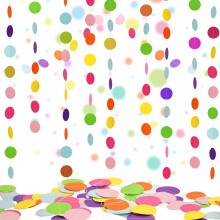 AhfuLife 99 Pcs Rainbow Hanging Paper Garland Bunting for Party Decorations, 10.8 Meters Round Colorful Circle Paper Banner, Polka Dots for Birthday
