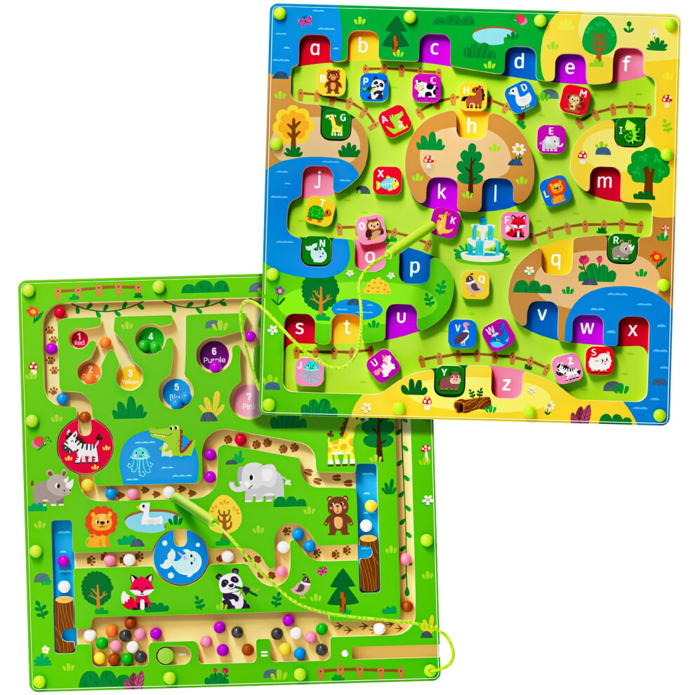 Photos - Other Toys Montessori Toys for Boys and Girls 3-5 Age 2 in 1 Magnetic Color and Number Maze Car Zoo Maze Magnet Alphabet Counting Doubl