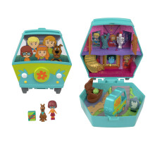 Polly Pocket x Scooby Doo Partnership Compact, Micro Dolls and Playset, Scooby and Velma Dinkley Dolls, Mystery Machine Toy Car, JKC85