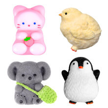4 PCS Taba Squishy, Squishy Fidget Toys, Fufu Sensory Squeeze Toy Taba Squishies Kit, Birthday Stress Gifts for Kids Adults Teens, Cute Cat, Penguin,