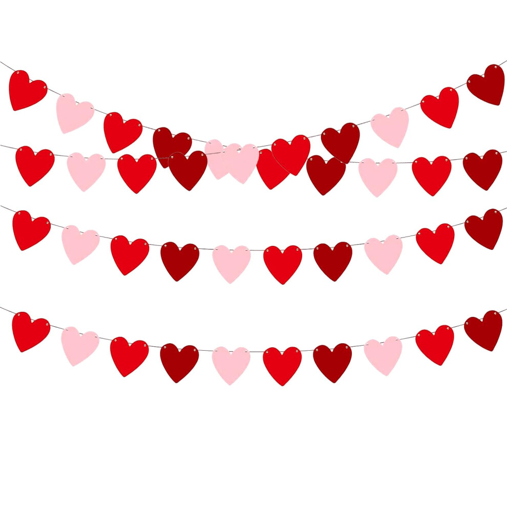 Ckcshi 4 Sets Valentines Heart Banner, Valentines Love Flags, Heart Shaped Banners, Valentines Felt Heart Banner For Valentines Day Weddings Anniversary Bir