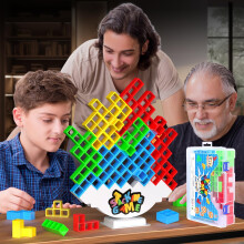 DUHLnote 48PCS Stack Game for Adult & Kids, Tetra Board Tower Games for Family Travel Party, 2 Players Balance Stacking Toy, Team Toys Building Block