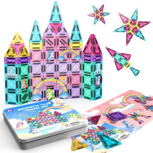 ACELIFE Magnetic Tiles, 60PCS Mini Magnetic Tiles Travel Toys for Boys Girls Age 3 4 5 6 7 8, Portable Magnetic Building Tiles for KidsTravel Set, Ma
