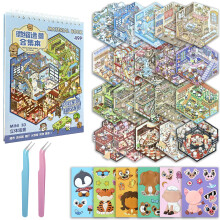 20 Sets 3D House Stickers Kit, DIY Miniature Scene Sticker Book for Adults & Kids to Relieve Stress, Including 20 Miniature Cabins, 29 PET Stickers,