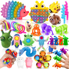 Lubibi Fidget Toys Set,31 Pcs Fidget Pack For Anxiety Relief Stress Sensory Toys Fidget Box with Finger Puppets Bubble Pop Stress Ball Birthday Party