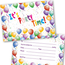 Absolutely Yours Party Invitations Kids. Pack of 36. Balloon Themed Invitations with matching Envelopes. 120 x 172mm, suitable for Boys and Girls. De