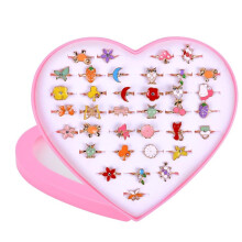 OSDUE Girl's Rings Set, 36PC Box: Adjustable Cute Play Dress Up Rings - Mermaid/Butterfly/Flower