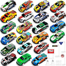 22Pcs Toy Cars with 8 Roadblock, Metal Shell Race Car Set for Kids