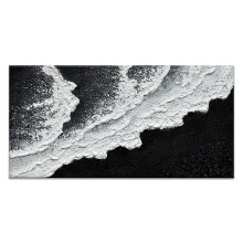 Black and White Beach Wave Wall Art 3D Textured Oil Painting Hand Painted Abstract Canvas 40x20