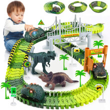 Dinosaur Race Track Toys,Create A Dinosaur World Road Race for Kids Toys,Flexible Track Playset and 2 Cool Dinosaurs Car for 3 4 5 6 7 8 Year Old Boy