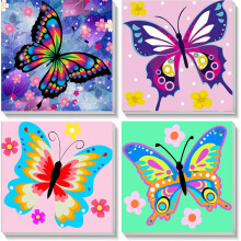 Pujeknm 4 Pack Butterfly Paint by Numbers for Children with Wooden Frame-Butterflies Paint by Numbers Kids Ages 4-8-12,DIY Painting by Numbers for Ki