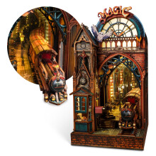 FUNPOLA LED 3D Puzzle Magic Station Book Nook Kit - Interactive 3D Wood Puzzle LED Magical Miniature with infinite extension space - DIY Bookshelf In