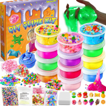12 Cups DIY Slime Kit, Slime Making Kit for Girls, Glow in The Dark, Crystal Clear Slime with Add-ins, Foam Balls, Charms, Party Favors Gift Toys for
