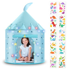 HOTUT Play Tent for Kids, Children Pop Up Tents for Kids with LED Lights and Dinosaur Stickers, Childs Playhouse Outdoor and Indoor, Gift for Girls &