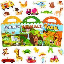 ASTARON 3 Set Reusable Sticker Book for Kids, 3D Stickers Portable Travel Toys and Educational Sensory Learning Toy Toddler Toys 3 4