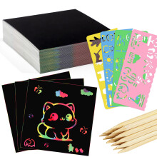 90 Pcs Scratch Art Paper Rainbow Sets, Rainbow Scratch Paper Black Scratch Off Paper Art Gifts for Kids Craft Supplies Kits, 3.35 x 3.35 Inches