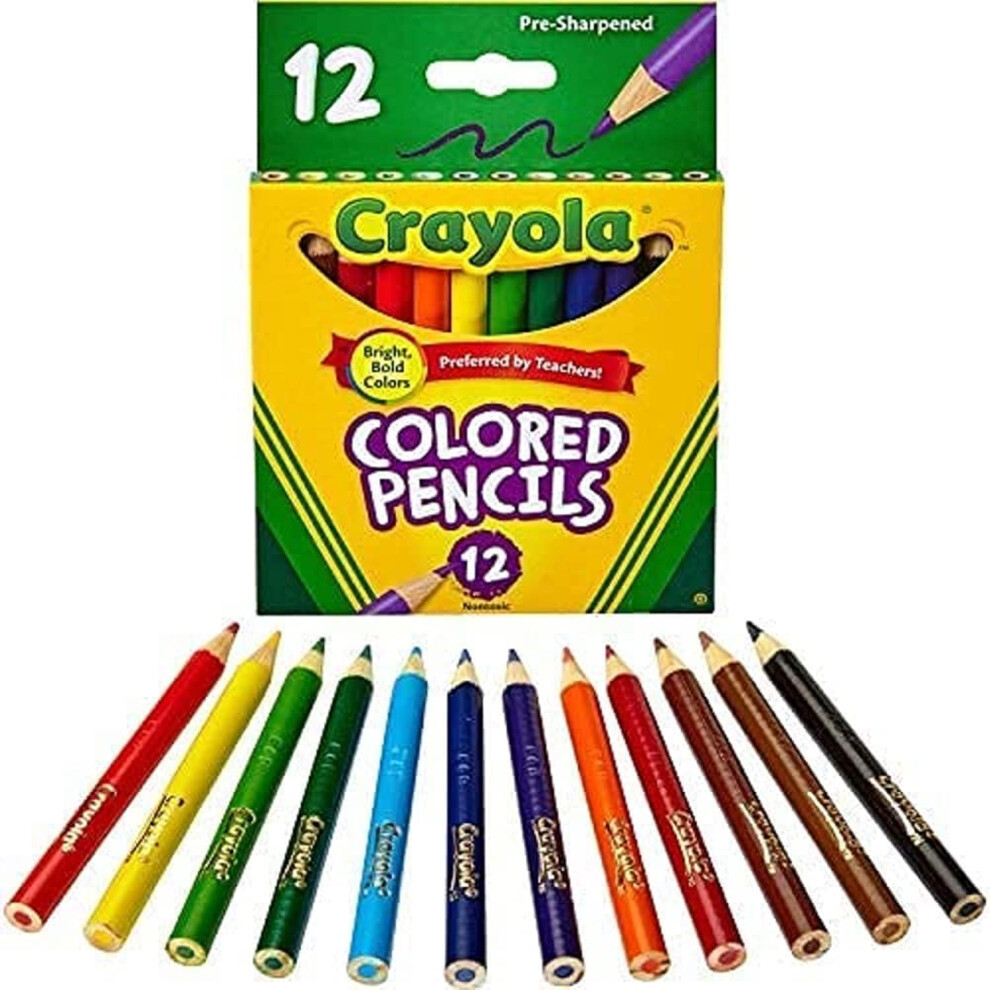 Crayola Half-Length Colouring Pencils - Assorted Colours (Pack Of 12) | Tougher Pencils That Won't Easily Break Under Pressure | Ideal For Kids Aged