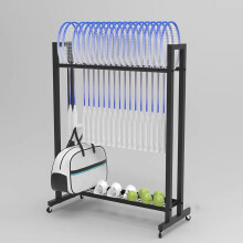 2 Shelf Tennis and Badminton Racket Storage Cart with Large Capacity and Smooth Rolling Wheels