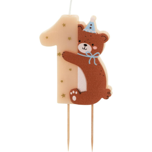 Number 1 Teddy Bear Birthday Candle, 7 cm