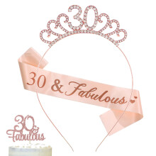 Rose Gold Crystal Tiara with Crown for Women - 30th Birthday Gift & Party Accessory