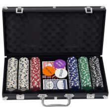Trendi 'Black Edition' 300 Piece Texas Holdem Poker Chip Set with Aluminium Case – Casino Grade Chips, Blackjack Mat, Playing Cards & Dealer Buttons