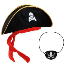 SOPSTUO Pirate Accessories, Pirate Hat Kids Adult, Skull Print Captain Costume Cap with Eye Patch for Funny Party Caribbean Fancy Dress