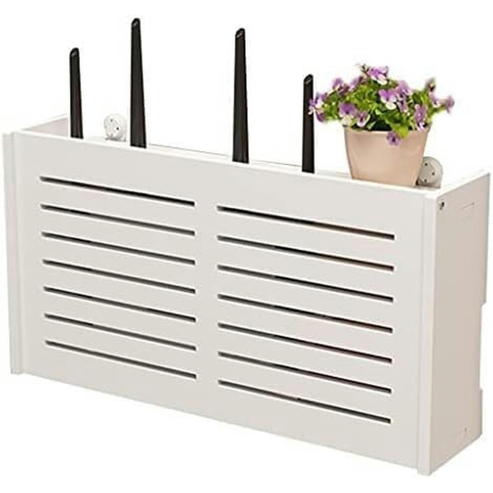 Wall Mounted Router Shelf With Cable Management, Dustproof Storage Box For Home And Office, White 9044945425406