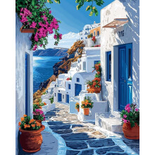 GJSZZO Paint by Number for Adults Beginners, Easy Seaside Town Adults Paint by Number Kits on Canvas, Coastal City Oil Painting Kits for Home Wall De
