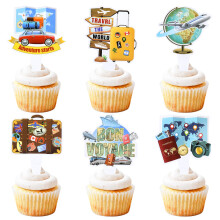 Blumomon 30Pcs Traveling Airplane Cupcake Toppers Map Luggage Plane Cupcake Decoration Birthday Party Baby Shower Travel Theme Party Cake Decoration